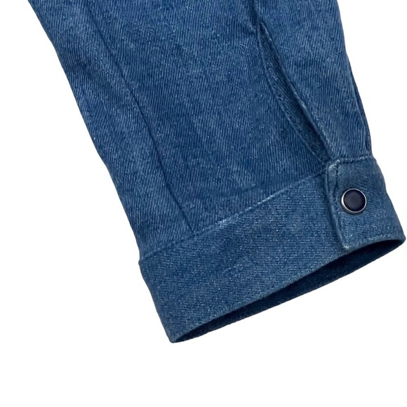 French Connection Edie Denim Shirt Dress 3/4 Sleeve Snap Front Color Block 2 New - Picture 7 of 16